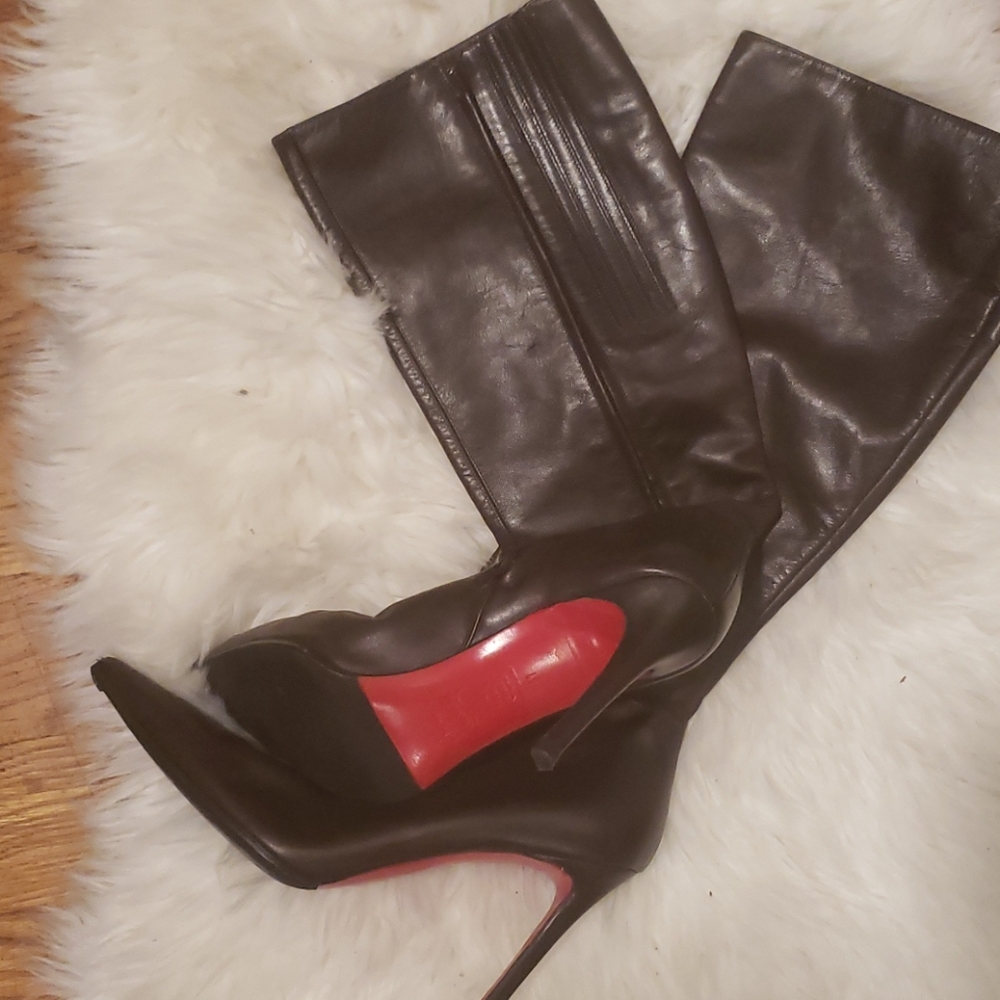 Christian louboutin knee boots dark brown